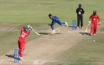 Tinotenda Mawoyo plays a shot against Sri Lanka
