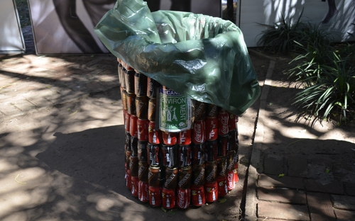 Bin made from recycled cans
