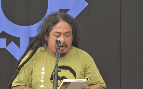 Saut Situmorang recites a poem at HIFA, Zimbabwe