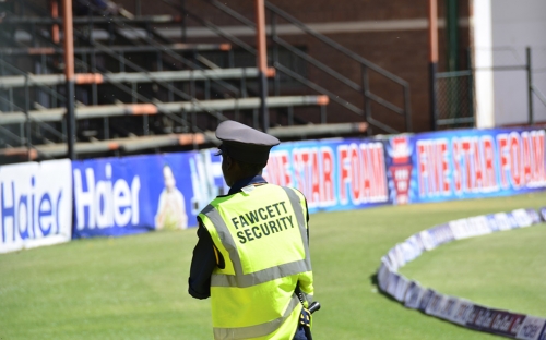 The pitch security seem more concerned about guarding the pitch and not enforcing the ICC rules on unruly supporters.