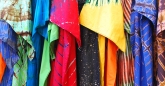 Vibrant coloured fabrics at the Global Quarter