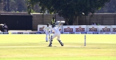 Younis Khan prepares to play a shot on his way to 200.