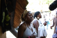 Prudence Katomeni Mbofana outside the HIVOS Poetry Cafe