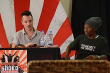 Comrade Fatso and Outspoken of Magamba at the Shoko Festival Press Conference